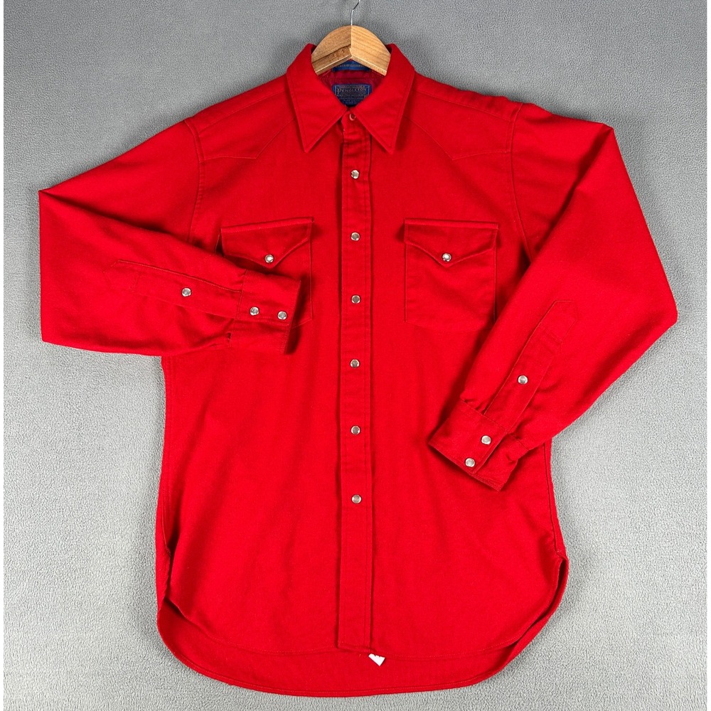 Pendleton Pearl Snap Shirt Medium Red Wool High Grade Western Wear Vintage USA - Picture 3 of 9